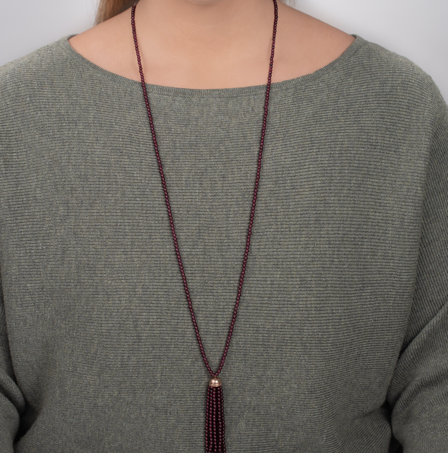 Long Garnet Tassel Necklace